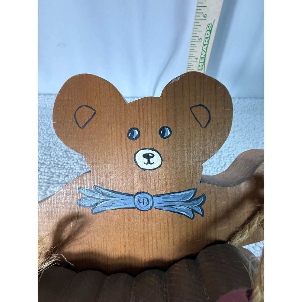 VTG Hand Painted Wooden Teddy Bear with Hearts Cottagecore Wall Decor Brown 6in - Picture 8 of 9